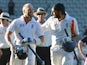 England's Monty Panesar and Matt Prior leave the field after securing a draw with NZ on March 26, 2013