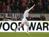 Rafa Van Der Vaart celebrates a goal against Romania on March 26, 2013
