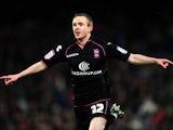 Birmingham's Shane Ferguson celebrates moments after scoring his team's fourth against Crystal Palace on March 29, 2013