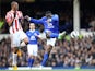Victor Anichebe has a shot on goal against Stoke on March 30, 2013
