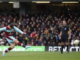 Burnley's Charlie Austin scores his second goal in the Championship match against Watford on March 29, 2013