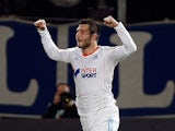 Marseille's Andre-Pierre Gignac celebrates scoring the opening goal against Bordeaux on April 5, 2013