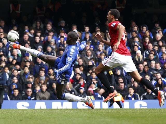 Chelsea striker Demba Ba scores against Man Utd on April 1, 2013