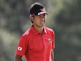 Japanese golfer Hideki Matsuyama reacts after missing a putt on the 18th green at the Masters on April 8, 2012