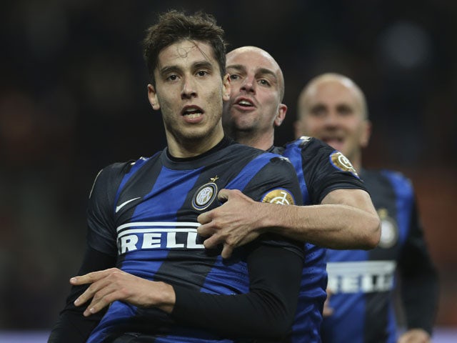 Inter Milan midfielder Ricardo Alvarez celebrates after scoring against Atalanta in the Serie A clash on April 7, 2013