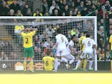Swansea City's Luke Moore celebrates after scoring against Norwich on April 6, 2013