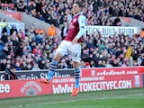 Aston Villa's Matthew Lowton celebrates scoring his side's second goal in their match against Stoke on April 6, 2013