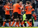 Dundee Utd's Gary MacKay-Steven celebrates a goal against Celtic in the Scottish Cup semi-final on April 14, 2013