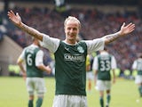 Hibernian's Leigh Griffiths celebrates scoring the winning goal in extra time during the Scottish Cup Semi Final on April 13, 2013