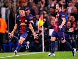 Barcelona's Pedro celebrates after scoring the equaliser against Paris Saint-Germain on April 10, 2013