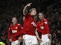 United defender Phil Jones celebrates an own goal by Vincent Kompany during the Manchester Derby on April 8, 2013