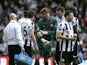 Newcastle 'keeper Tim Krul injures an arm in the game with Sunderland on April 14, 2013