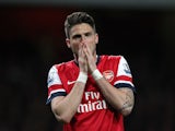 Arsenal's Olivier Giroud rues a missed chance in the Premier League match with Everton on April 16, 2013