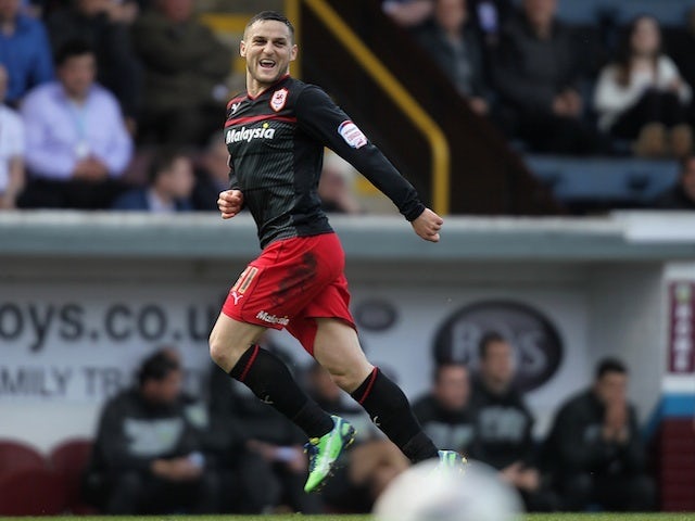 Cardiff's Craig Conway celebrates a goal against Burnley on April 20, 2013