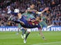 Barca defender Dani Alves duels for the ball against Levante on April 20, 2013
