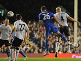 John Terry heads in his team's second goal against Fulham on April 17, 2013