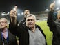 Montpellier's President Louis Nicollin gives the thumbs up to fans as they celebrate winning their first Ligue 1 title on May 20, 2012