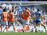 Brighton's Matt Upson scores against Blackpool on April 20, 2013