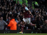 Ricardo Vaz Te celebrates moments after scoring the opening goal against Manchester United on April 17, 2013