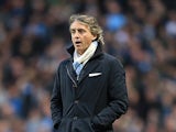 Manchester City boss Roberto Mancini on the touchline during the match against Wigan on April 17, 2013