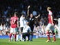 Fulham midfielder Steve Sidwell is dismissed after a bad tackle on Mikel Arteta on April 20, 2013