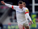 Saracens player Ben Spencer kicks a penalty during the match against the Sale Sharks on March 10, 2013