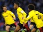 Watford's Nathaniel Chalobah celebrates scoring against Leicester in the Championship match on April 26, 2013