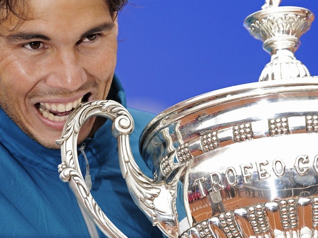 Rafael Nadal celebrates his Barcelona Open Final win on April 28, 2013