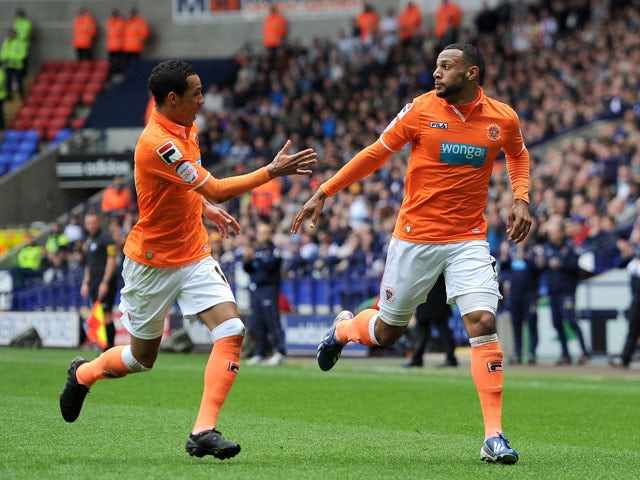 Blackpool's Matt Phillips celebrates scoring against Bolton Wanderers on May 4, 2013