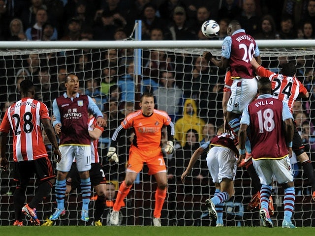 Villa striker Christian Benteke scores against Sunderland on April 29, 2013