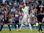 Real's Cristiano Ronaldo scores his team's second during the match against Real Valladolid on May 4, 2013