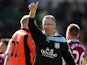 Aston Villa manager Paul Lambert acknowledges the crowd after the match against Norwich on May 4, 2013