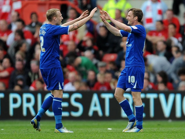 Leicester City's Andy King celebrates scoring against Nottingham Forest on May 4, 2013