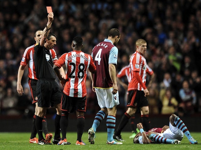 Sunderland's Stephane Sessegnon is shown a red card against Aston Villa on April 29, 2013