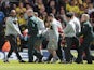 Watford's Jonathan Bond of is stretchered off during Championship match on May 4, 2013