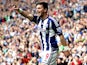 West Bromwich Albion's Shane Long celebrates after he scores against Wigan on May 4, 2013