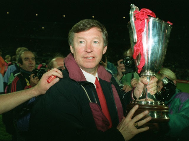 Manchester United manager Alex Ferguson with the European Cup Winners Cup trophy