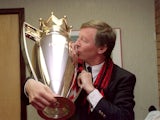 Alex Ferguson with the Premier League trophy in 1993
