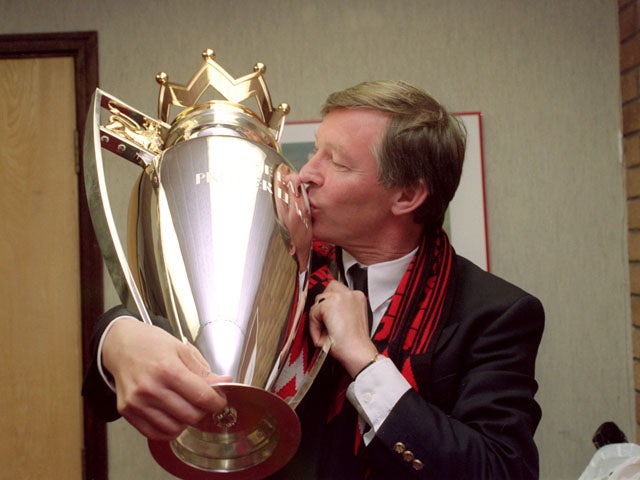 Alex Ferguson with the Premier League trophy in 1993