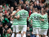 Celtic players celebrate the second goal during the Clydesdale Bank Premier League match with St Johnstone on May 11, 2013
