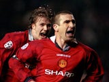 Eric Cantona celebrating a goal for Manchester United in 1997.