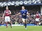 Everton's Kevin Mirallas celebrates scoring against West Ham United on May 12, 2013
