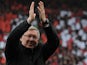 Manchester United manager Alex Ferguson applauds the crowd during his last home match in charge of the club on May 12, 2013