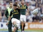 South Africa's Morne Steyn kicks a penalty during their match against Argentina on August 25, 2012