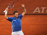Stanislas Wawrinka celebrates after beating Tomas Berdych in the Madrid Open semi finals on May 11, 2013