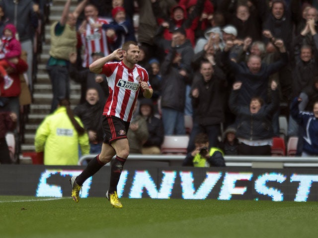 Sunderland's Phil Bardsley celebrates scoring against Southampton on May 12, 2013