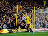 Watford's Matej Vydra celebrates scoring his second goal against Leicester City during the Championship Play Off match on May 12, 2013