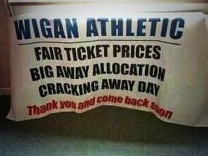 Aston Villa fans' banner for the match at Wigan Athletic