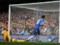 Chelsea's Juan Mata scores the first goal of the Premier League encounter with Everton on May 19, 2013