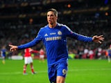 Chelsea's Fernando Torres celebrates moments after scoring the opening goal against Benfica on May 15, 2013